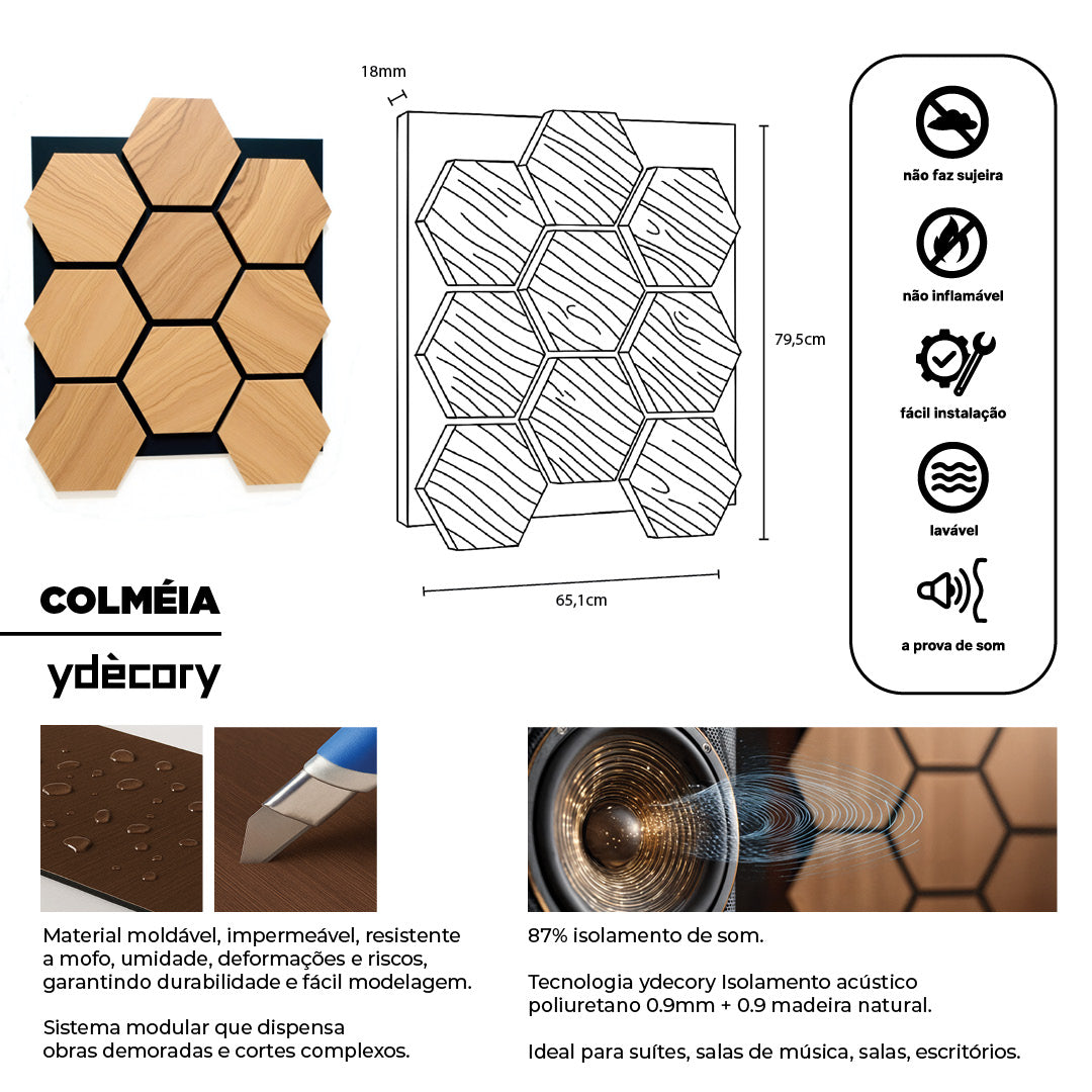 Revestimento Acústico Artesanal Pinus 18mm · Poliuretano com MDF