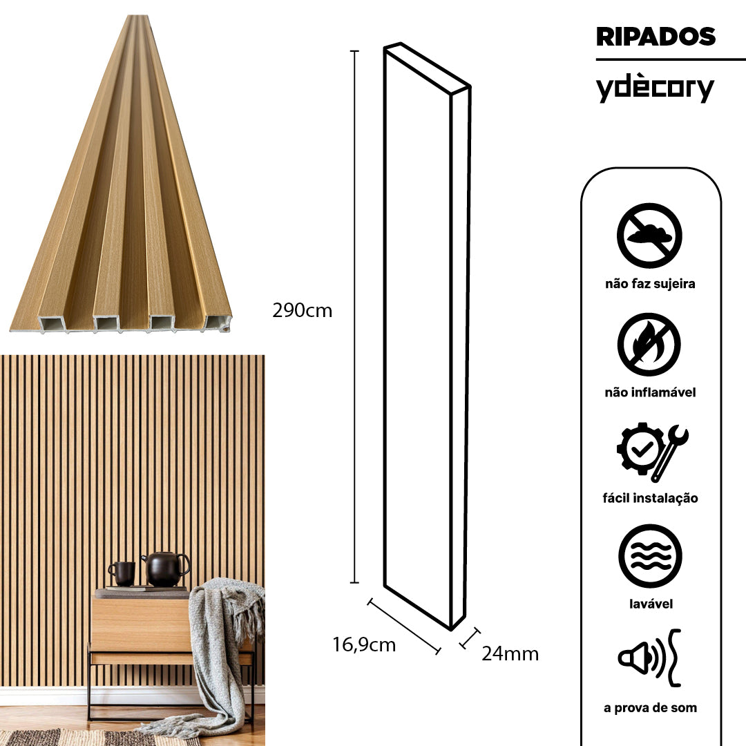 Ripado Freijó Flexível 290cm x 16,7cm x 22mm · Fibra Sintética WPC