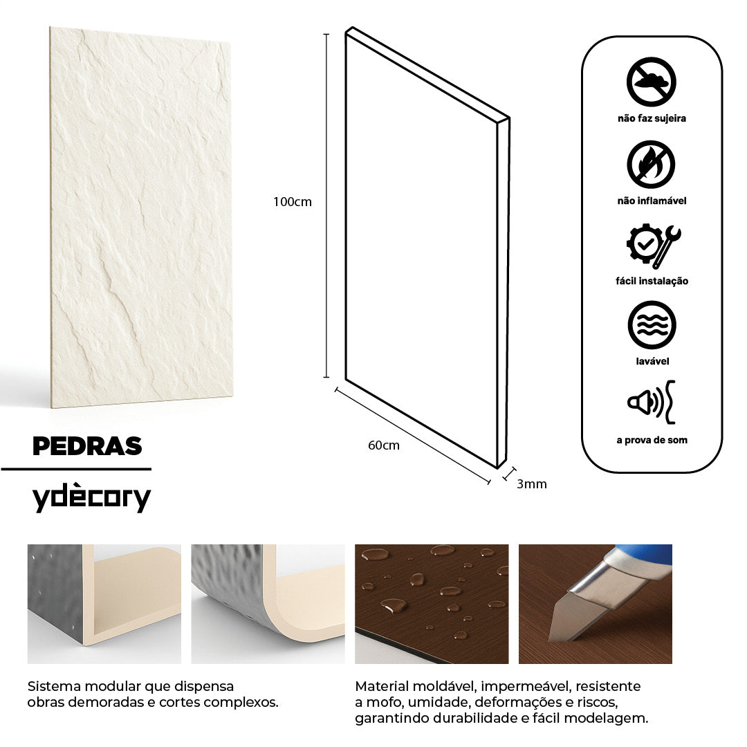 Revestimento Pedra Natural Branca 3mm · Fibra de vidro e pó de pedra natural