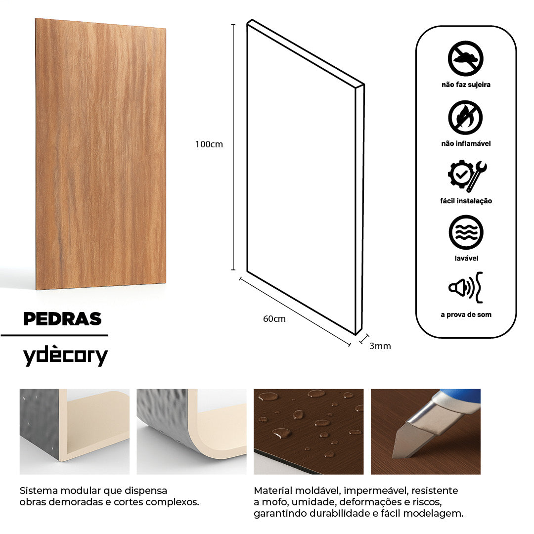 Revestimento Pedra Natural Travertino Romano 3mm · 100x60 cm · Fibra de vidro e pó de pedra natural
