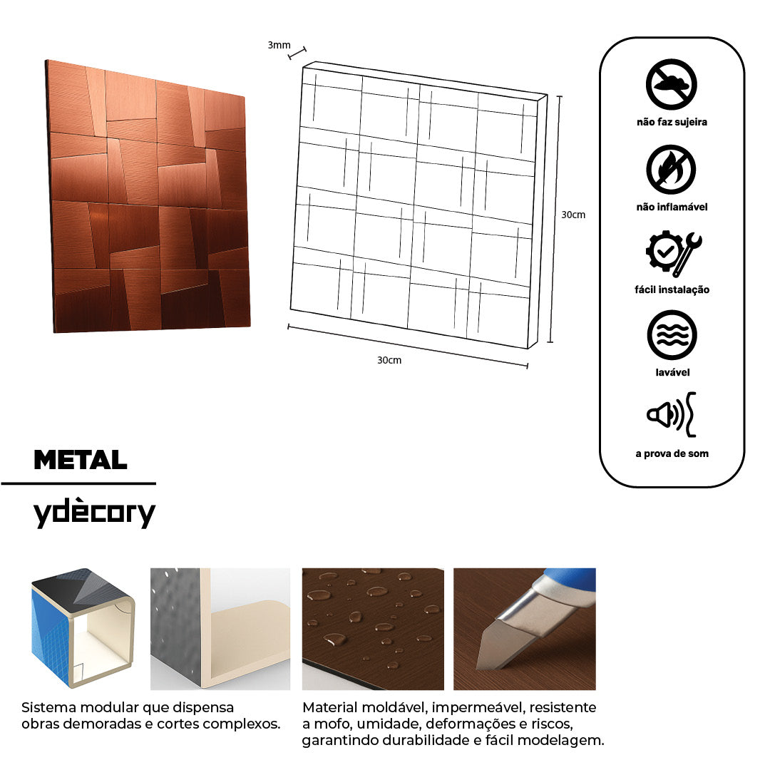 Revestimento Inox Bronze 30x30 Autocolante 3mm · Alumínio