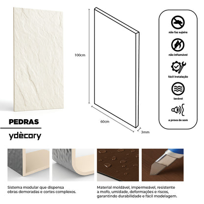 Revestimento Pedra Natural Branca 3mm · Fibra de vidro e pó de pedra natural